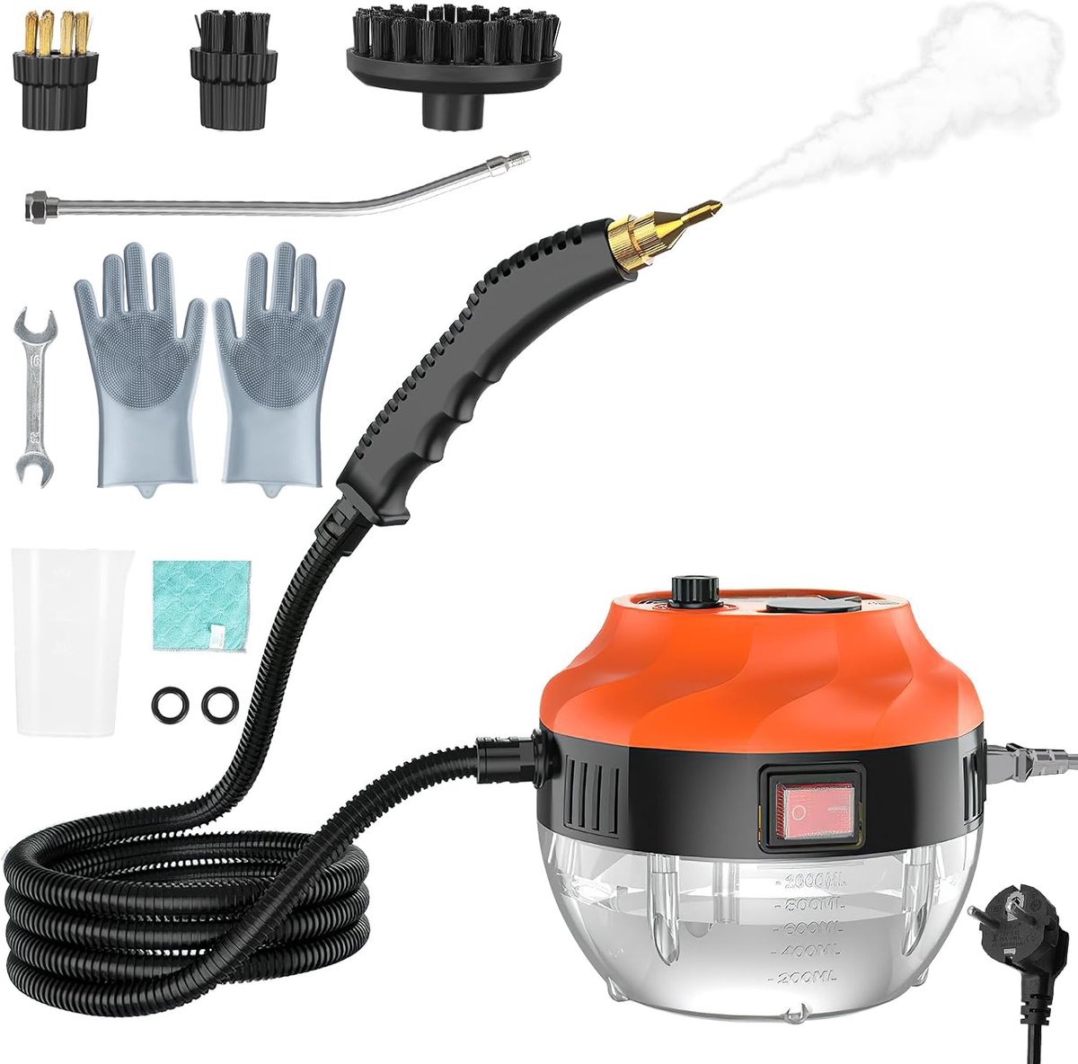 Stoomreiniger, 2500 W, hogedrukreiniger, draagbaar, 5e generatie, met 6 multifunctionele borstels en grote tank van 1 - ShopVlot