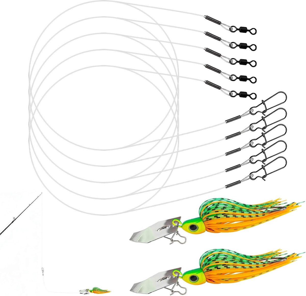 Set van 5 fluorocarbon leiders - stalen leiders - fluorescerend koolstof - ideaal voor snoekvissen - ShopVlot