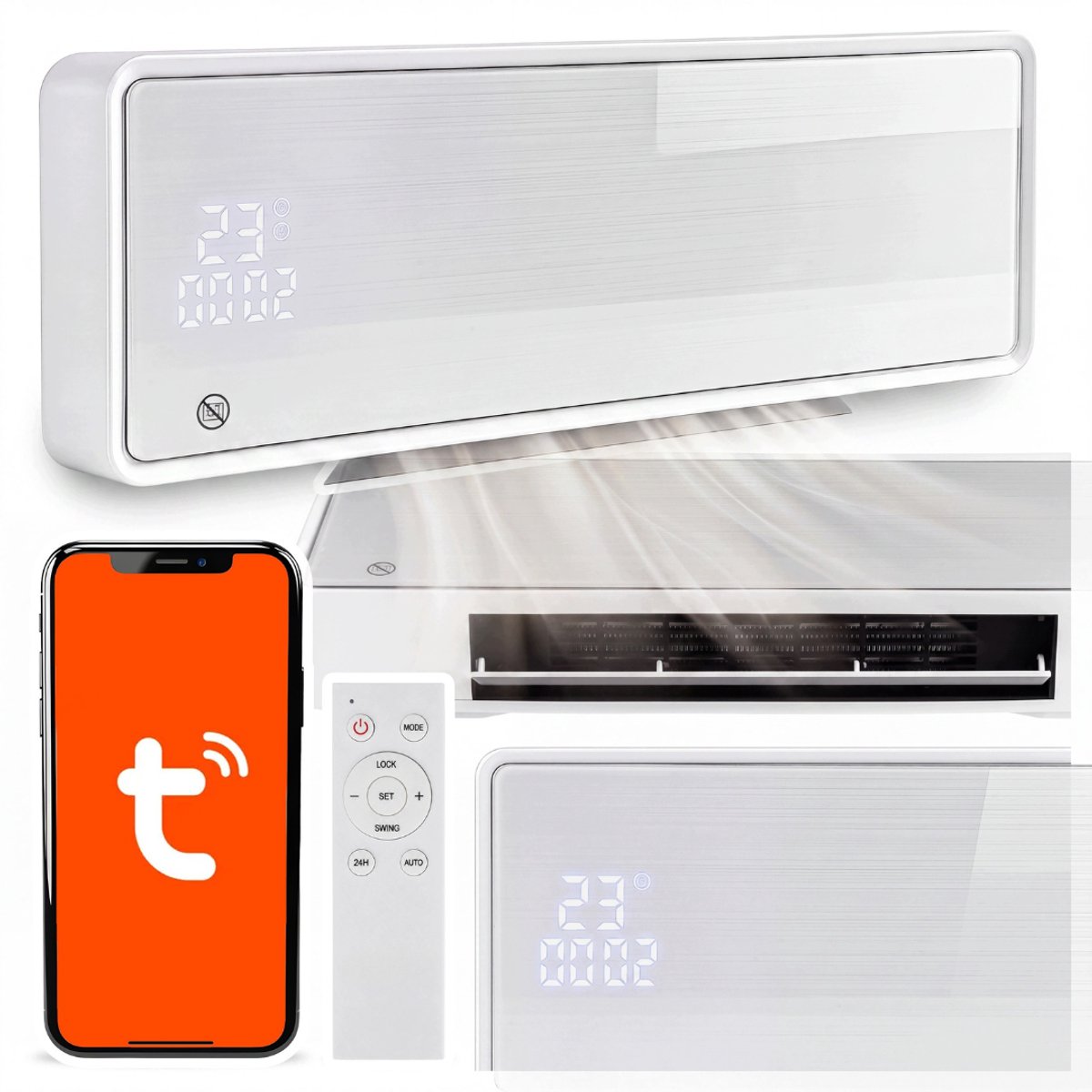 MOZY® - Wandkachel - Wit - met Wifi - tot 2000W - 3 Luchtstromen - 10 tot 49°C - Open Raam Detectiefunctie - Ventilatorstand - Ventilatorkachel - Luchtgordijn - Luchtverwarmer - Kachel - Energiebesparend