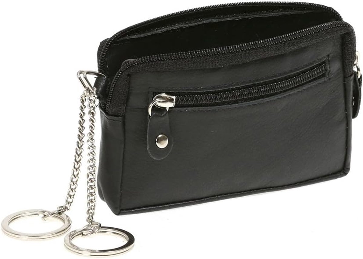 SnelShoppen - Key case LEAS, Echt Leer, Zwart - Sleutelhanger, 2 Vakjes, Special Edition, Perfect voor Dagelijks Gebruik, Reizen, Thuis, Auto