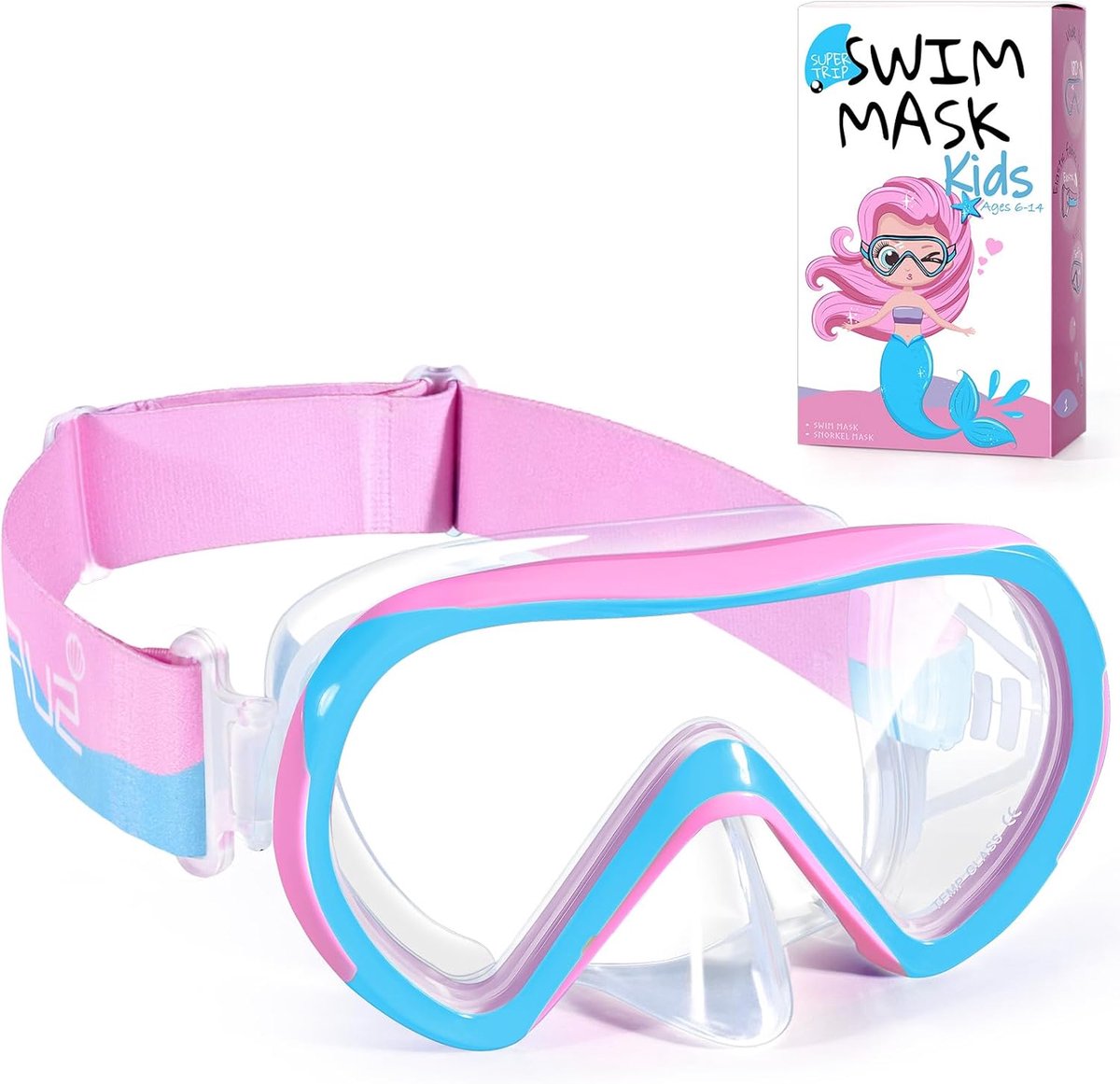 SnelShoppen - Kinderen Zwemgoggles met Neuscover voor 6-14 Jaar, Verstelbare Elastische Band, Tempered Glass, Snorkel Masker voor Jongens en Meisjes,