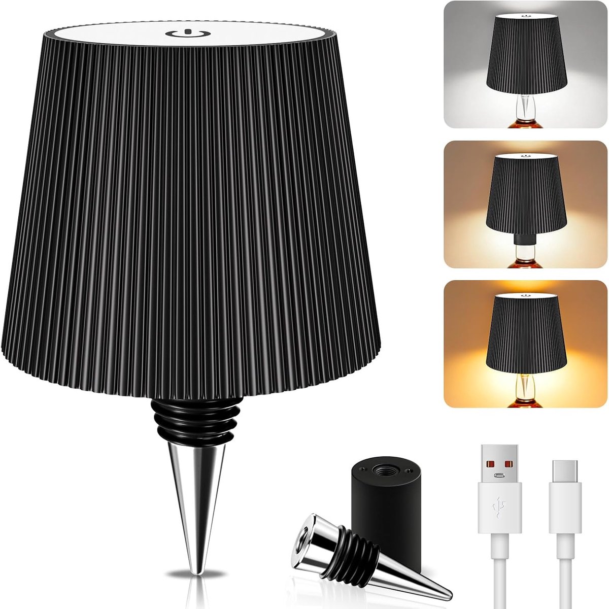 SnelShoppen - Bottle Light LED Lamp met Draadloze Oplaadbare USB en Touch Control, 3 Kleurtemperaturen, 5200 mAh, IP54 Waterdicht voor Restaurant, Bar