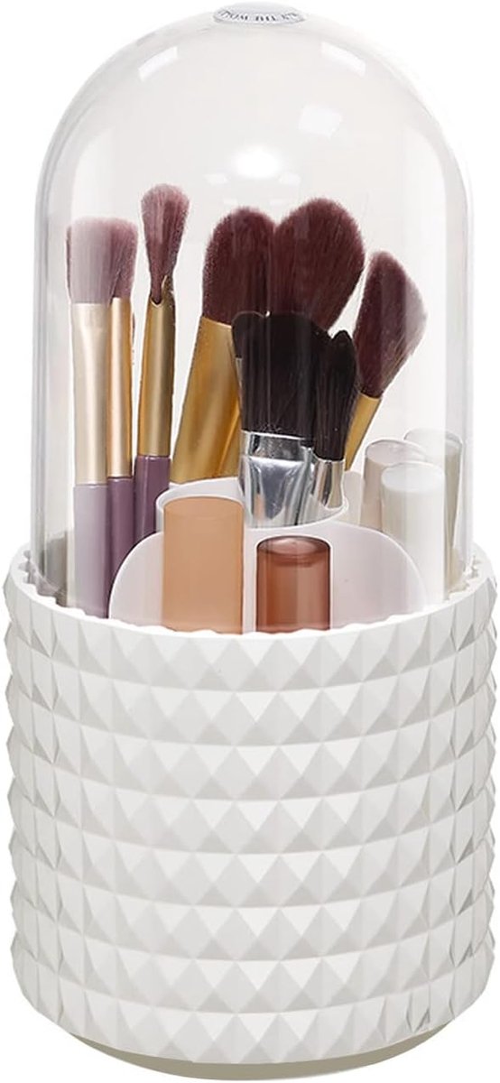 SnelShoppen - Makeup Organizer Rotatable met Deksel, Pinselhouder Draaiend, Cosmetische Opberging voor Makeup, Lipstick, Borstels en Schoonheidsproduc