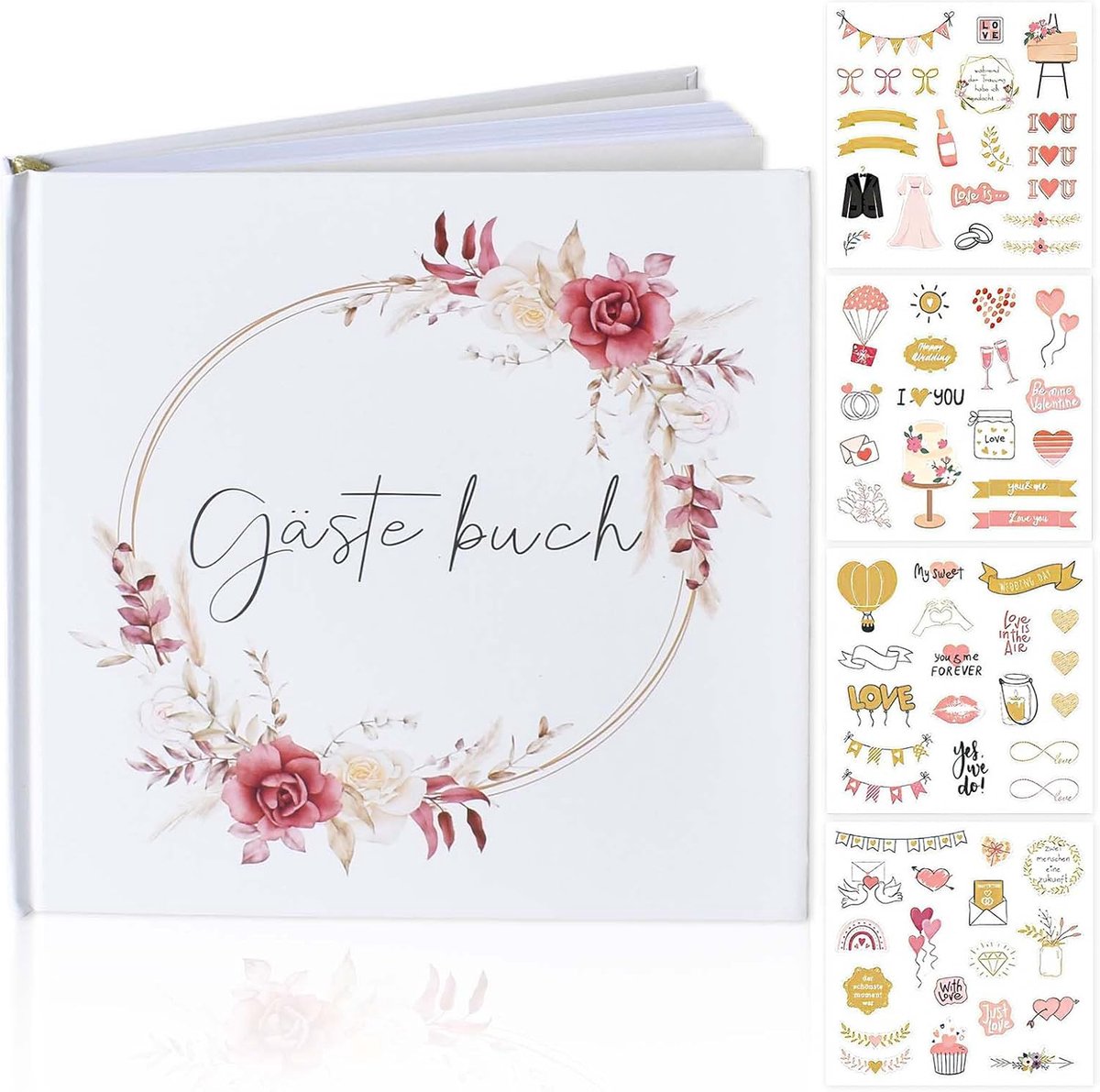 Bruiloftsgastenboek 144 pagina's - harde kaft - met stickers - voor blijvende herinneringen - ShopVlot