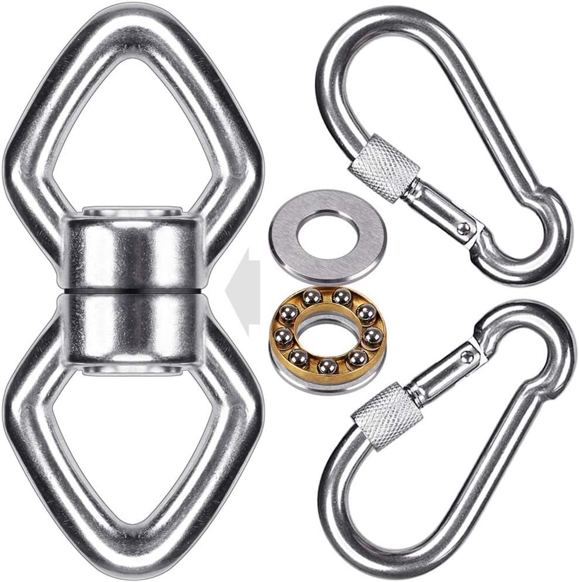 SnelShoppen - Double Hanging Rings Hammock Swing Hanger met Rotatable Bearing, RVS Carabiner Set voor Binnen en Buiten, Yoga, Sport en Speelgoed
