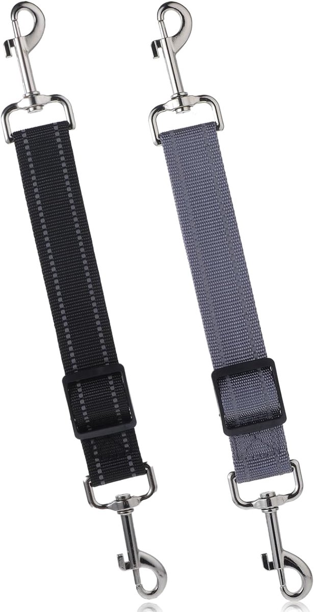 SnelShoppen - 2 Pack Honden Veiligheid Halsband Clips Verstelbaar Met Reflecterende Nylon Dubbel Eind Sluiting Voor Honden En Puppy's - Zwart & Grijs