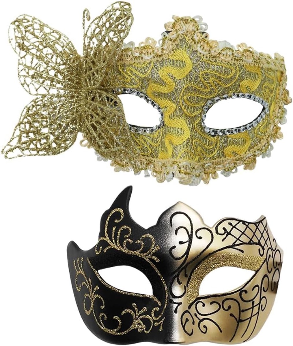 Venetiaans masker halve gezichtsmaskers - 2 stuks - kleurrijk ontwerp - perfect voor carnaval - ShopVlot