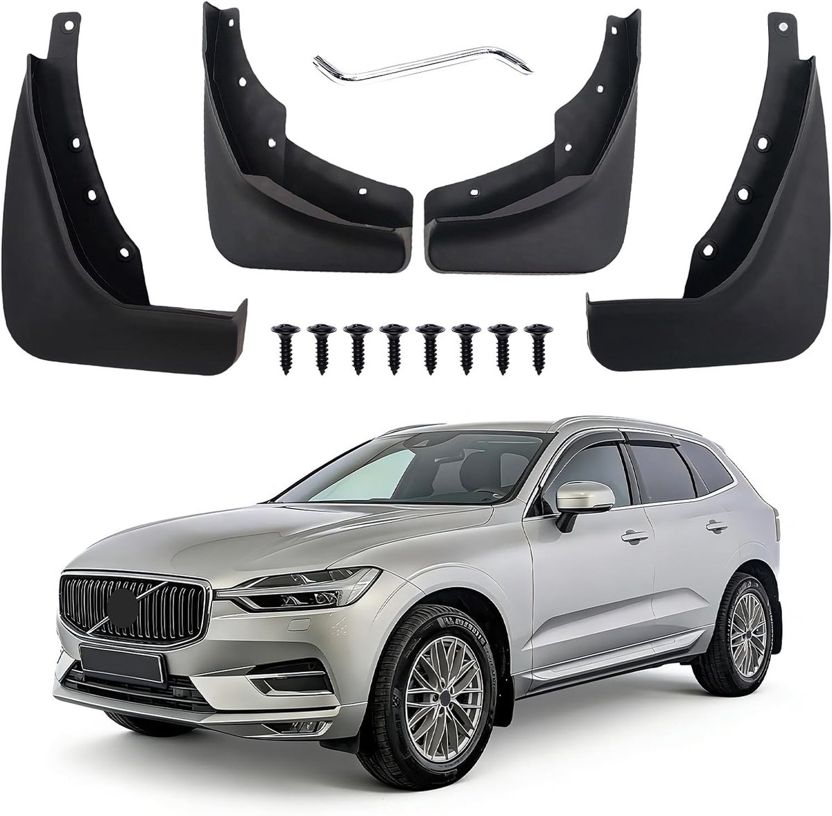 SnelShoppen - 4 Stuks Spatlappen voor Volvo XC60 2018-2025, Autospatlappen Voor en Achter, Spatschermen, Geen Boren Nodig, Perfecte Pasvorm, Maximale