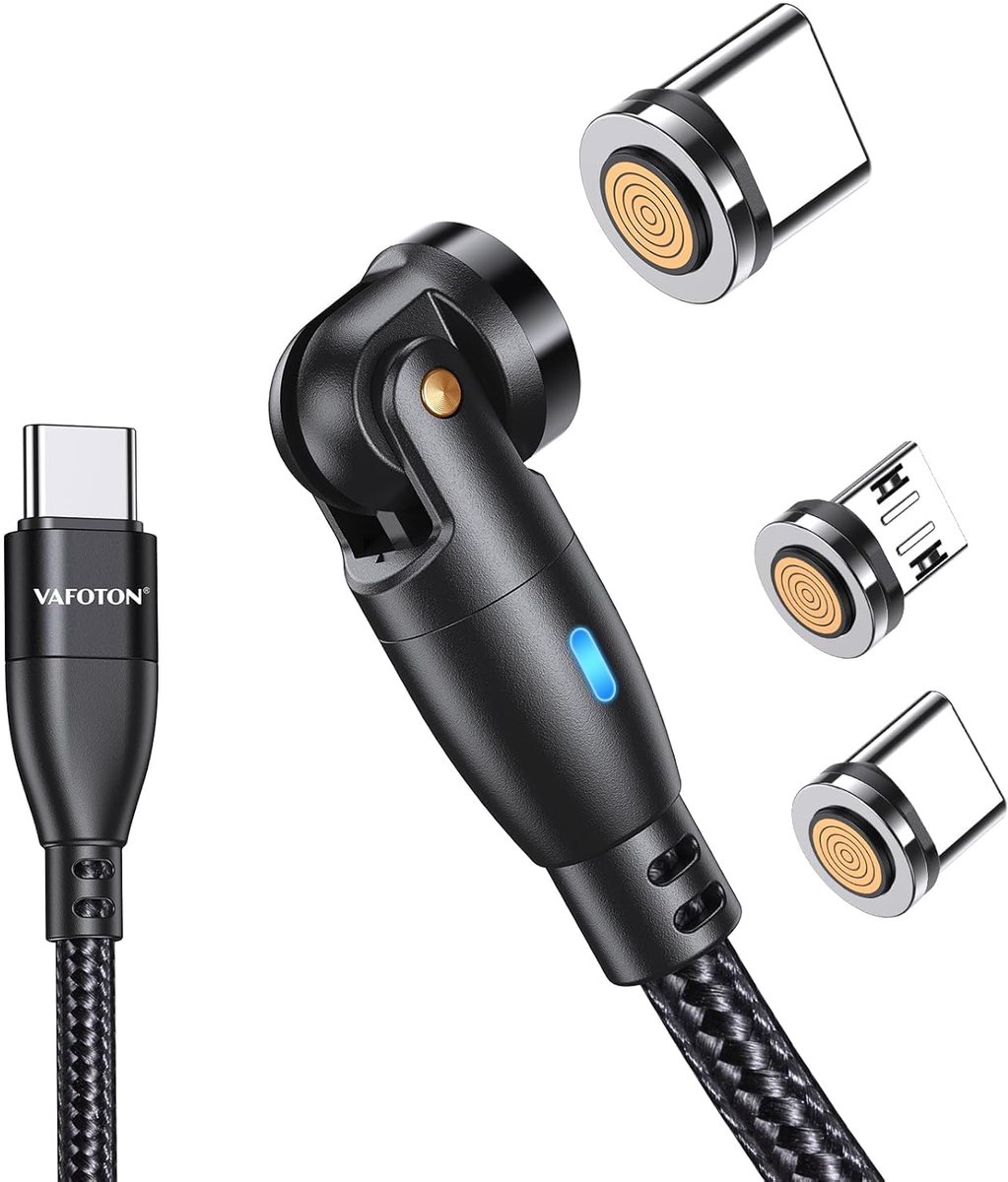 SnelShoppen - 9 Pin Magnetische USB C Kabel 2m - 60W Snellader - 3A Magnetisch Opladen - 360° Rotatie en 180° L-vormige Connector - Geschikt voor Micr