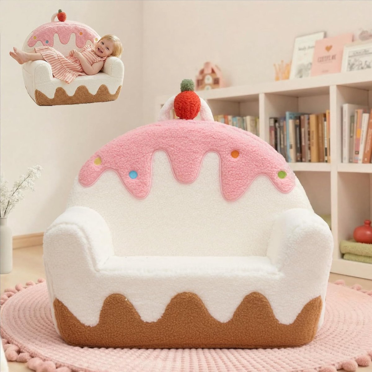 SnelShoppen - Comfortabele Peuterstoel voor Meisjes 1-3 Jaar, IJs Design Kinderbankje, Perfect voor Lezen, Spelen en Relaxen, Ideaal voor Thuis en Kin
