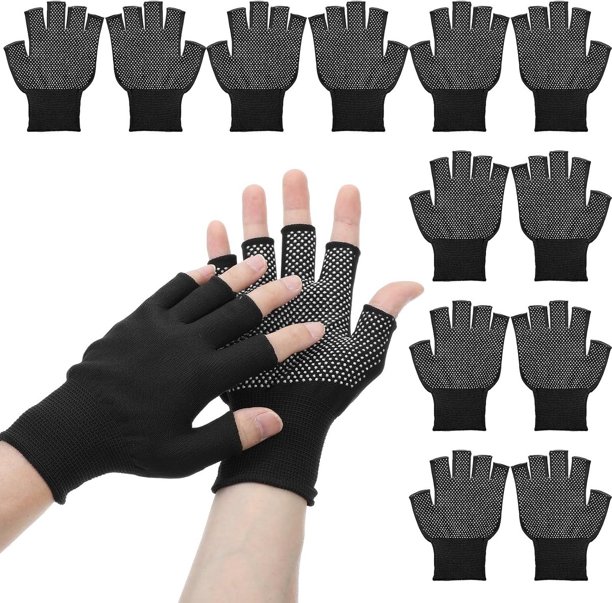 6 halve vinger handschoenen, lichte halve vinger glijdende gas vingerloze handschoenen, sporthandschoenen, UV-bescherming, geschikt voor rijden, sport, motor, vissen, zwart 16-18cm