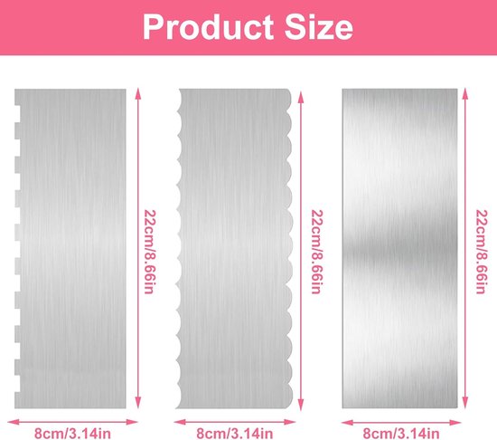 Spatels taartschraper roestvrij staal 22 x 8 cm zilver voor verschillende vormen van kam-taartranden, taartspatel taartschraper voor mousse botercrème taartdecoratie — afbeelding 2