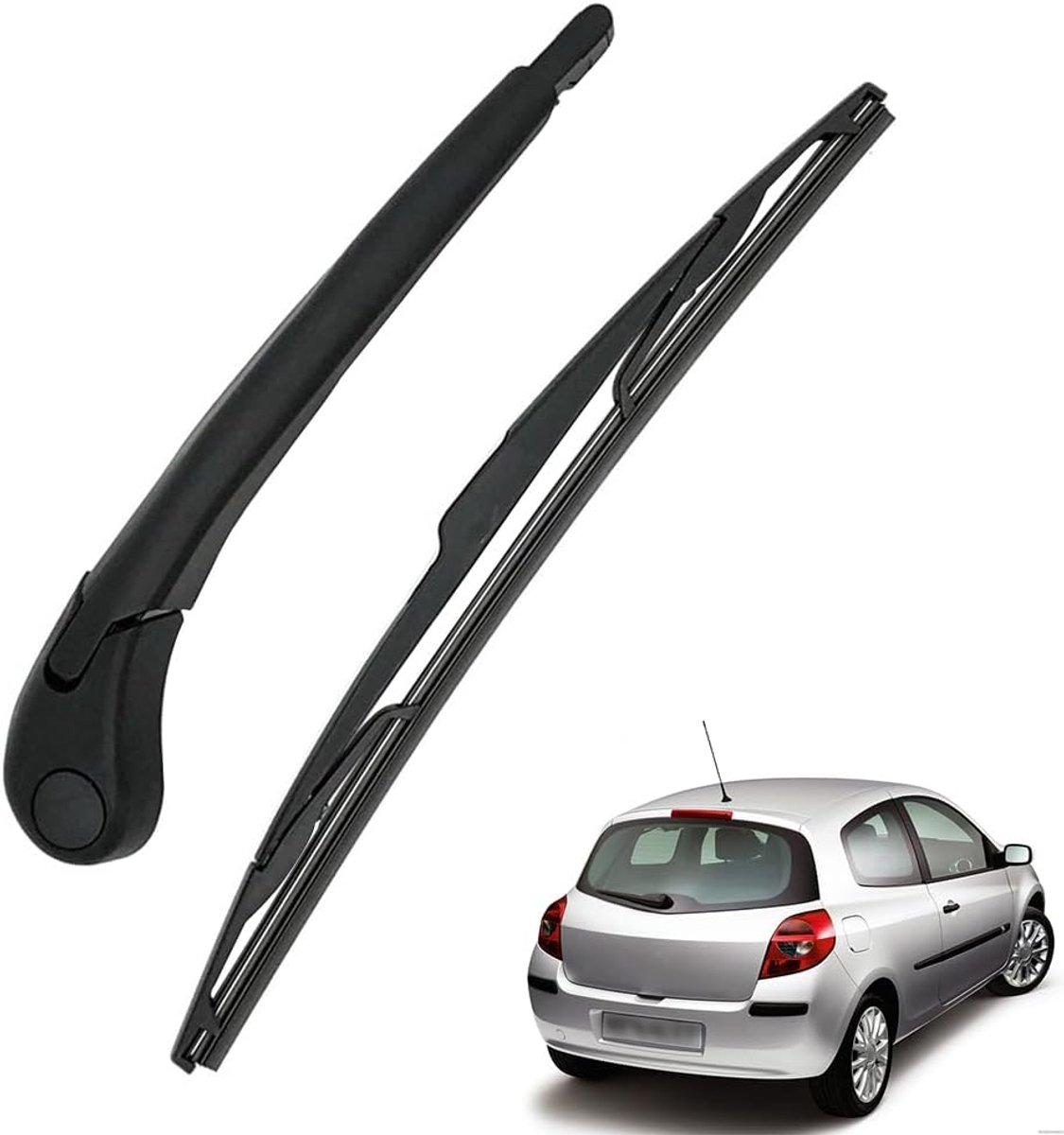 Ruitenwisserarm en wisserblad, ruitenwisserarm & wisserrubber, compatibel met CLIO III 2005-2014