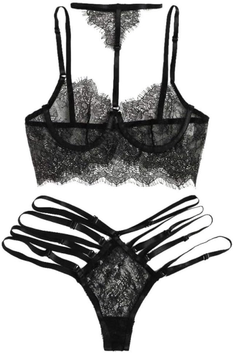 Sexy dames erotische lingerie Vrouwen Plus Size Sexy Kanten Lingerie Bh + String Ondergoed Draadloze Bondage Set Nachtkleding Erotische Nachtkleding