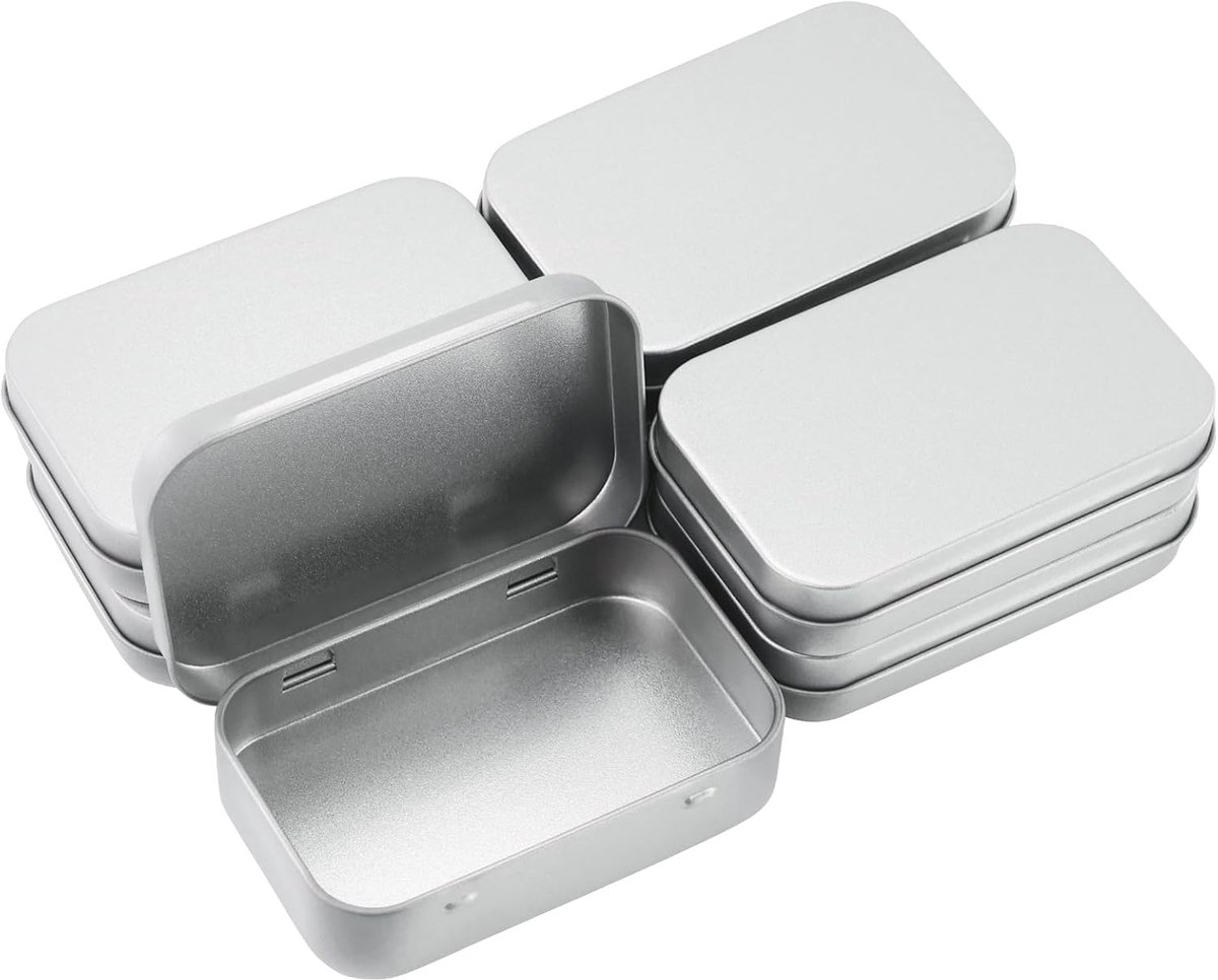 7-Pack Roestvrijstalen Blikjes met Deksel, Rechthoekige Metal Organizer (9.5 x 6 x 2 cm) voor Snoep, Kruiden & Kleine Spullen