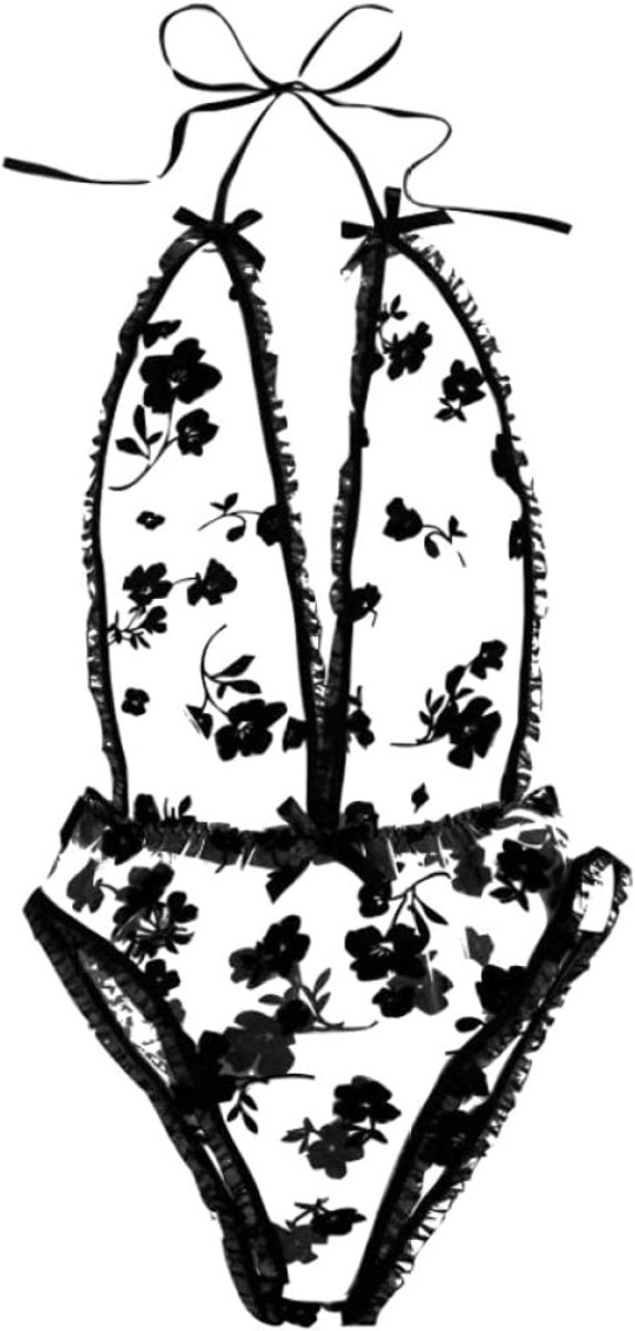 Kleding Diepe V-boog borduurwerk Lace Romper Sexy Lingerie
