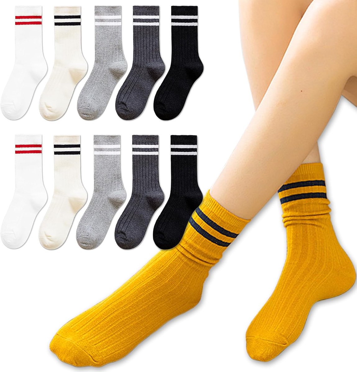 Sokken met schattige strepen, kleurrijke katoenen sportsokken met patroon, casual, voor tennis, yoga, fitnessstudio, hardlopen, school