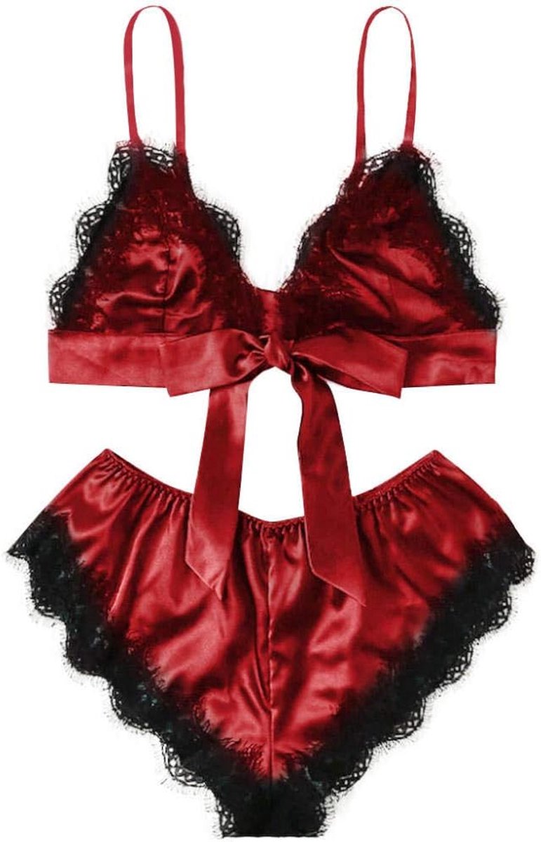 Lingerie Dameslingerie Erotische Lingerie Vrouwen Sexy Satijnen Kant Nachtkleding Verleiding Beha Slips Ondergoed Hol Porno Kostuum-Red_S