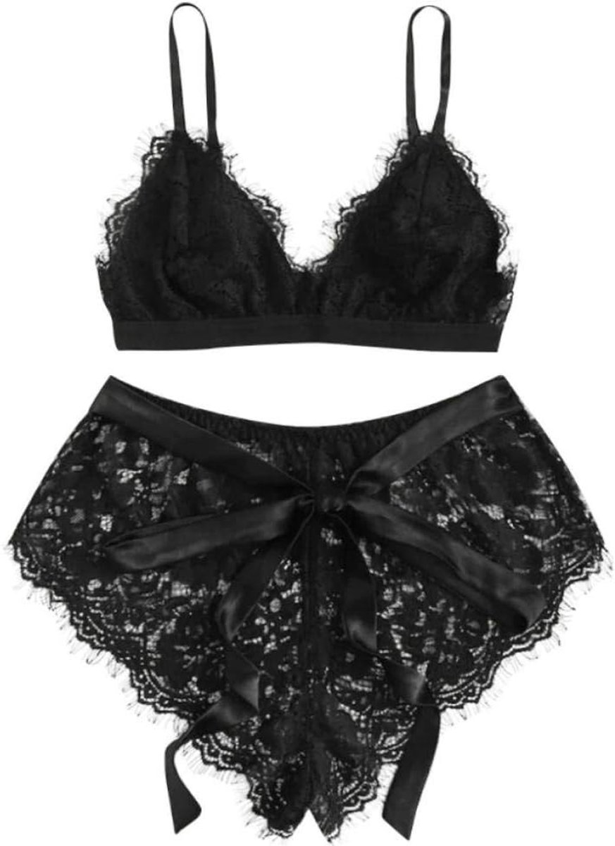 Babydolls, nachtjaponnen & negligés dames Sexy Vrouwen Lingerie Kanten Beha Panty Diepe V Ondergoed Erotische Porno Transparante Nachtkleding Strik Set