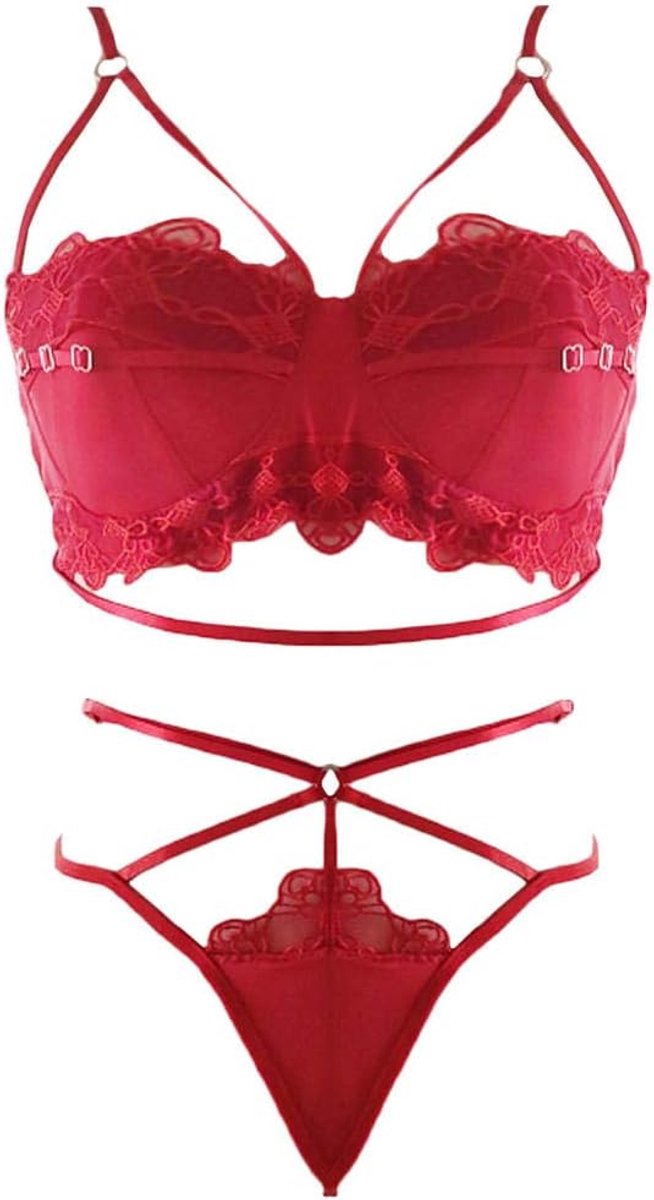 Sets met nachtmode & ochtendjas Dames Sexy Kostuum Kant Erotische Lingerie Porno Ondergoed Perspectief Beha String Nachtkleding Temptation-Pink_S