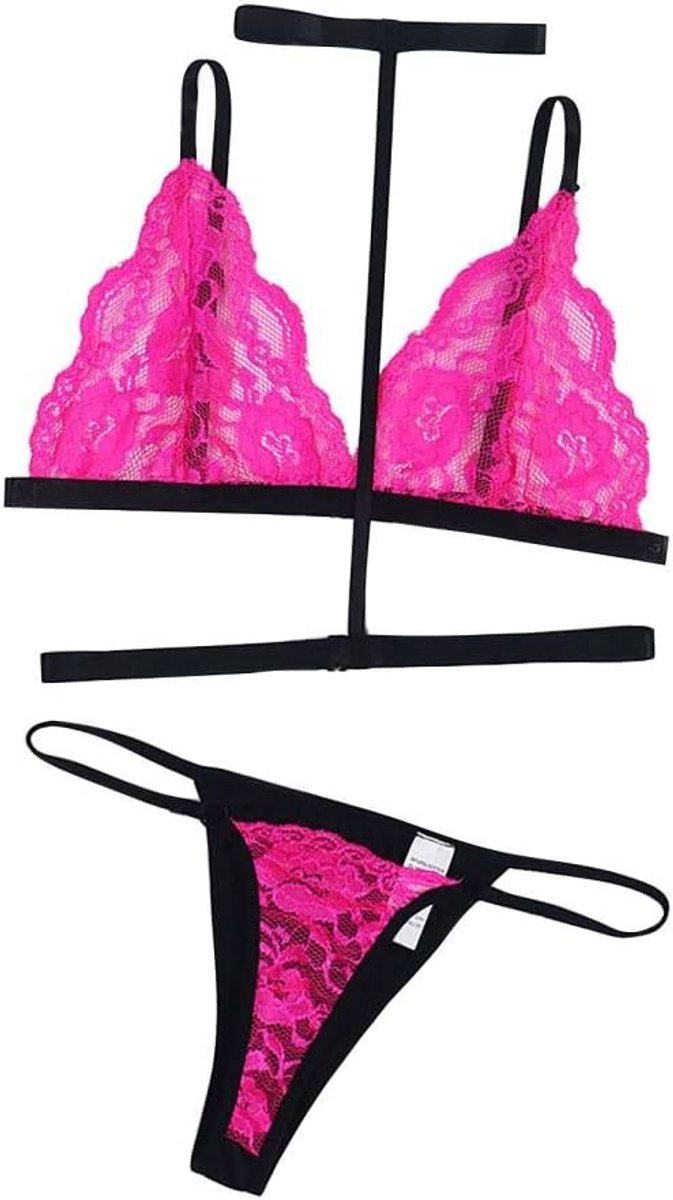 Sexy Effen Kleur Beugel V-hals Vrouwen Lingerie Set Laagbouw G-string Laagbouw G-string Vrouwen Ondergoed-A_XXL