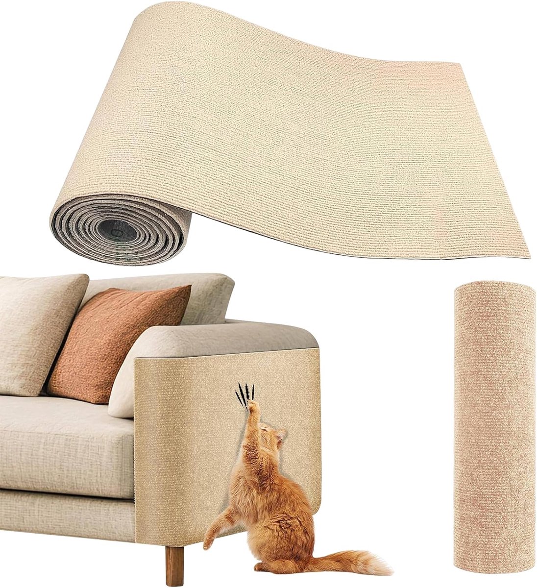 Krabmat zelfklevend, voor katten, 200 x 40 cm, doe-het-zelf krasbescherming voor bank, krabplanken voor meubelbescherming, beschermt tapijten, krabmuren (200 x 40 cm, kaki)