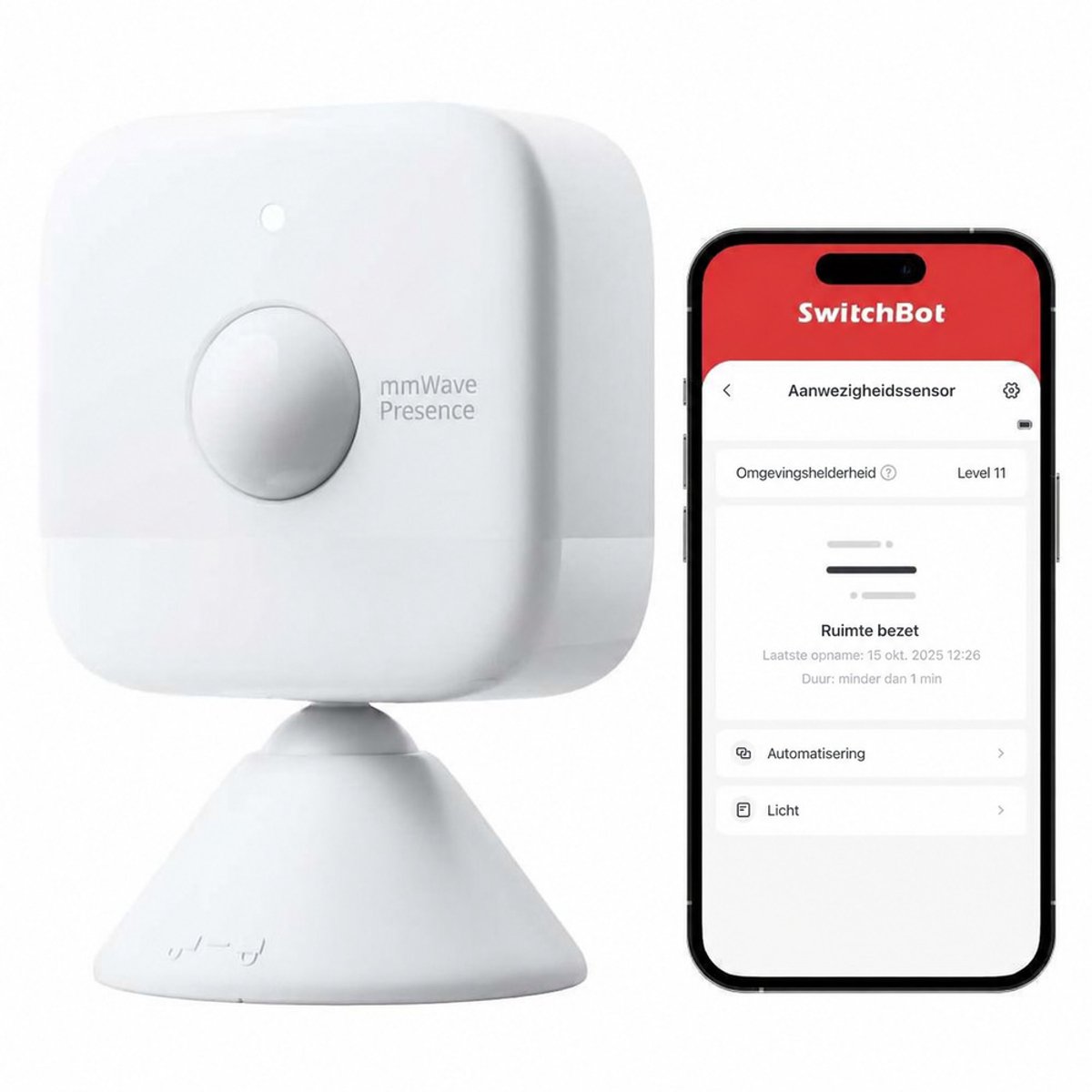 SwitchBot mmWave Presence Sensor – Draadloze Aanwezigheidssensor – PIR, Licht- en mmWave-detectie – Matter – IP55 – Wit