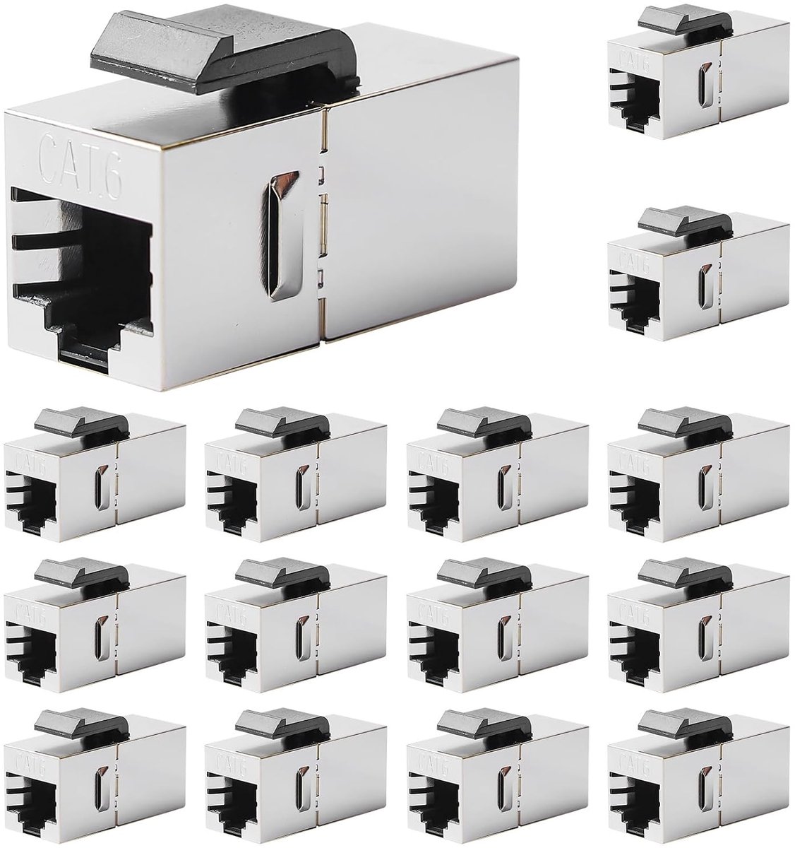RJ45-koppeling, CAT6, keystone-module, 15 stuks, 10 Gbit/s koppelingsmodule, netwerkkoppeling, connector, afgeschermd, Keystone Jack, RJ45-aansluiting netwerk voor verlenging ethernetkabel