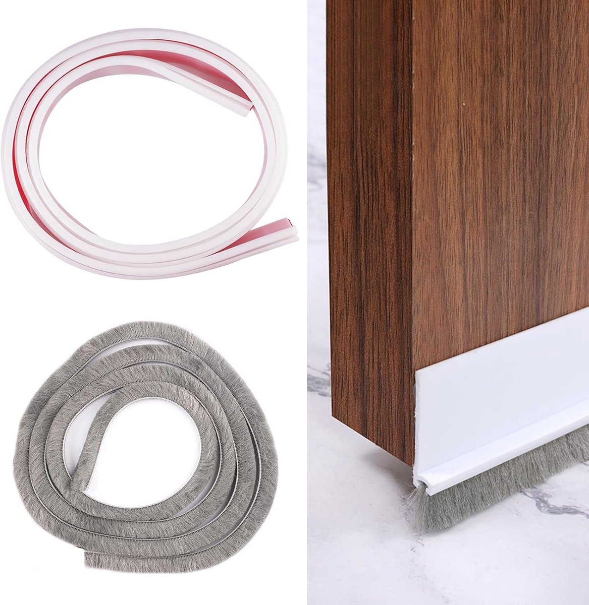 100cm Borstelafdichting voor Deuren 30mm Zelfklevende Deurafdichting met Afneembare Snijdbaar Vloerafdichting met Borstel Deurborstel Tegen Tocht, Stof en Geluid voor Binnen- en Buitendeuren (Wit)