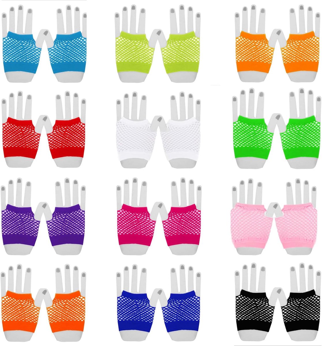 Handschoenen voor dames, vingerloze nethandschoenen voor vrouwen en meisjes, visnethandschoenen, elastische handschoenen voor jaren 80, party, dans, discokostuum (kleurrijk)