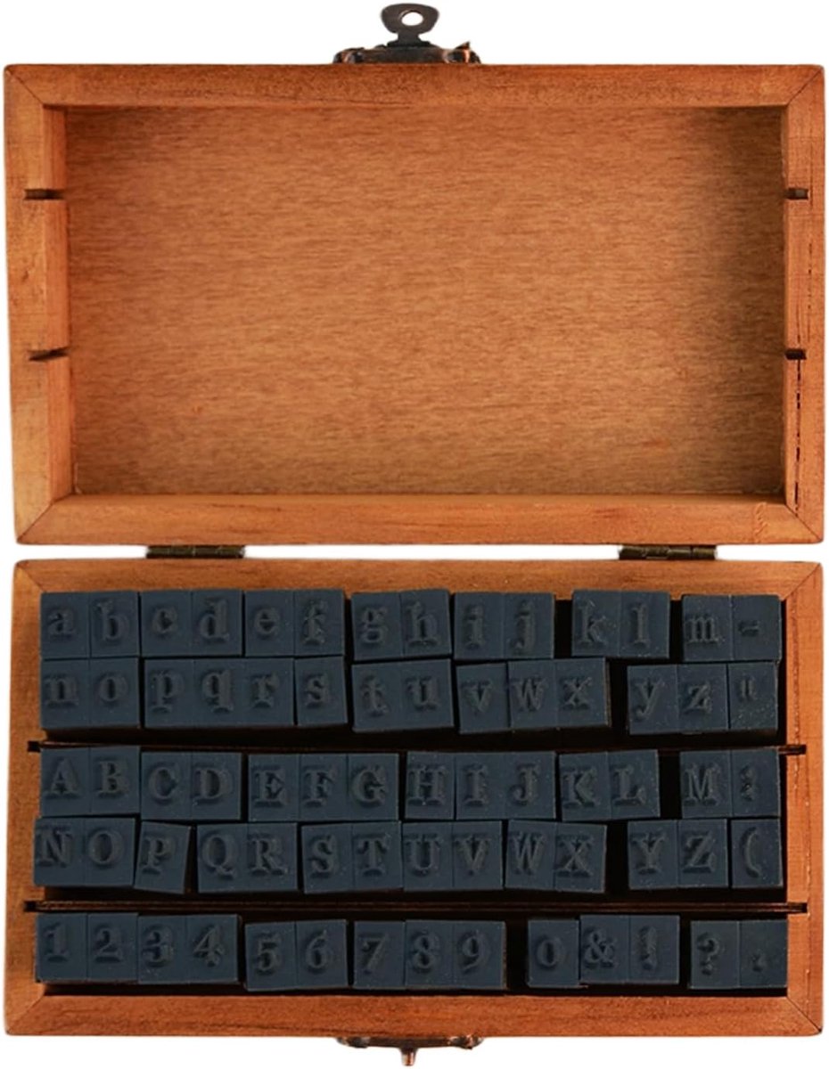 70-delige alfabet stempelset, multifunctionele houten stempelset, letter stempelset met vintage houten doos, letter- en cijfersymbool rubber stempels voor kaarten/stempelen/knutselen