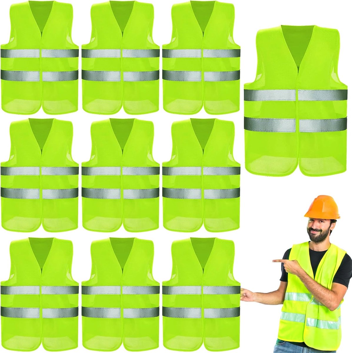 Veiligheidsvesten, hoge zichtbaarheidsvest, 360° hoge zichtbaarheid geel fluorescerend vest, autoreflecterend vest, wasbaar, voor chauffeurs, werknemers, reddingsdiensten op de weg.