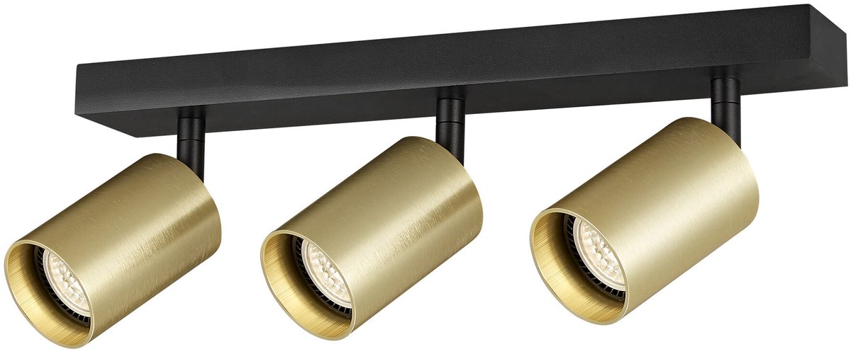 Tabor plafondspot 3-lichts, aluminium, zwart met geborsteld goud, GU10 fitting excl. lichtbron, IP20