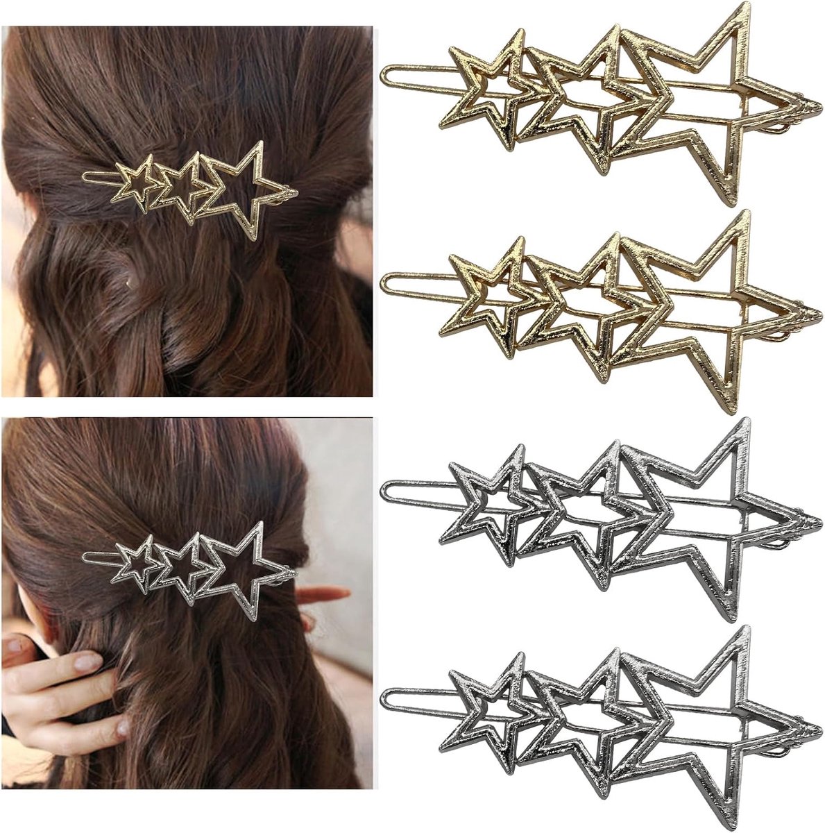 Haarspelden voor vrouwen en meisjes, chique, eenvoudige, modieuze haaraccessoires, eenvoudige haaraccessoires (goud, zilver)