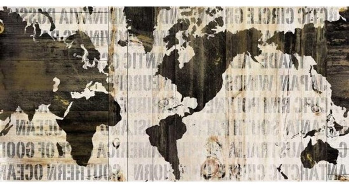 Canvaswereldkaart - Decoratieve kaart - Wanddecoratie - Klaar om op te hangen - 25 x 51 inch - Multicolor