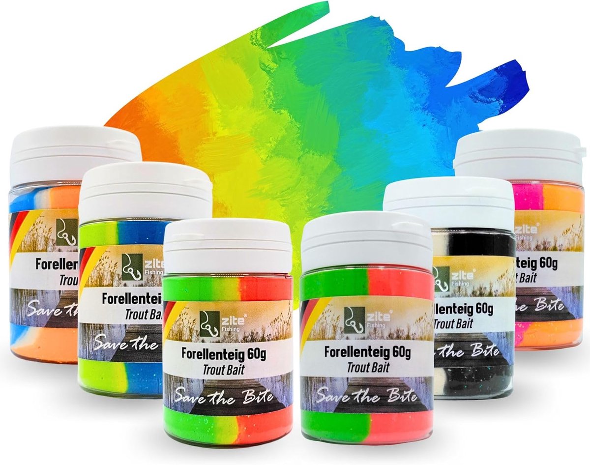 Zite Fishing Set van 6 foreldeegbundels, vispasta met glitter, speciale aroma's en kleuren, 6 x 60 g visdeeg met - ShopVlot