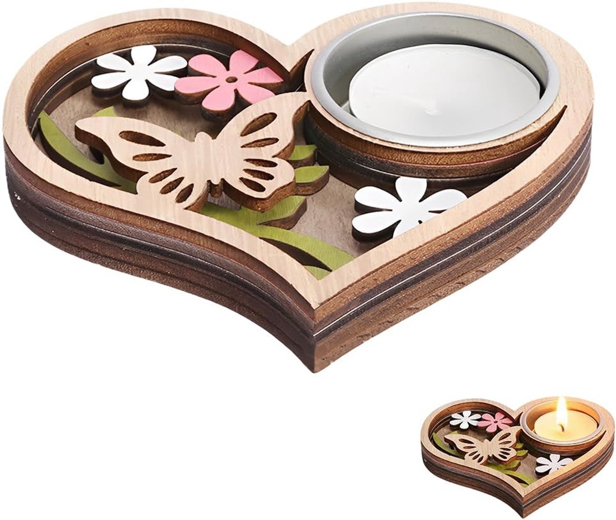 Kandelaar, Met Vlinder- En Bloemendecoraties, Handgemaakt Van Hout, Om De Tafel Te Versieren, Pasen Te Vieren