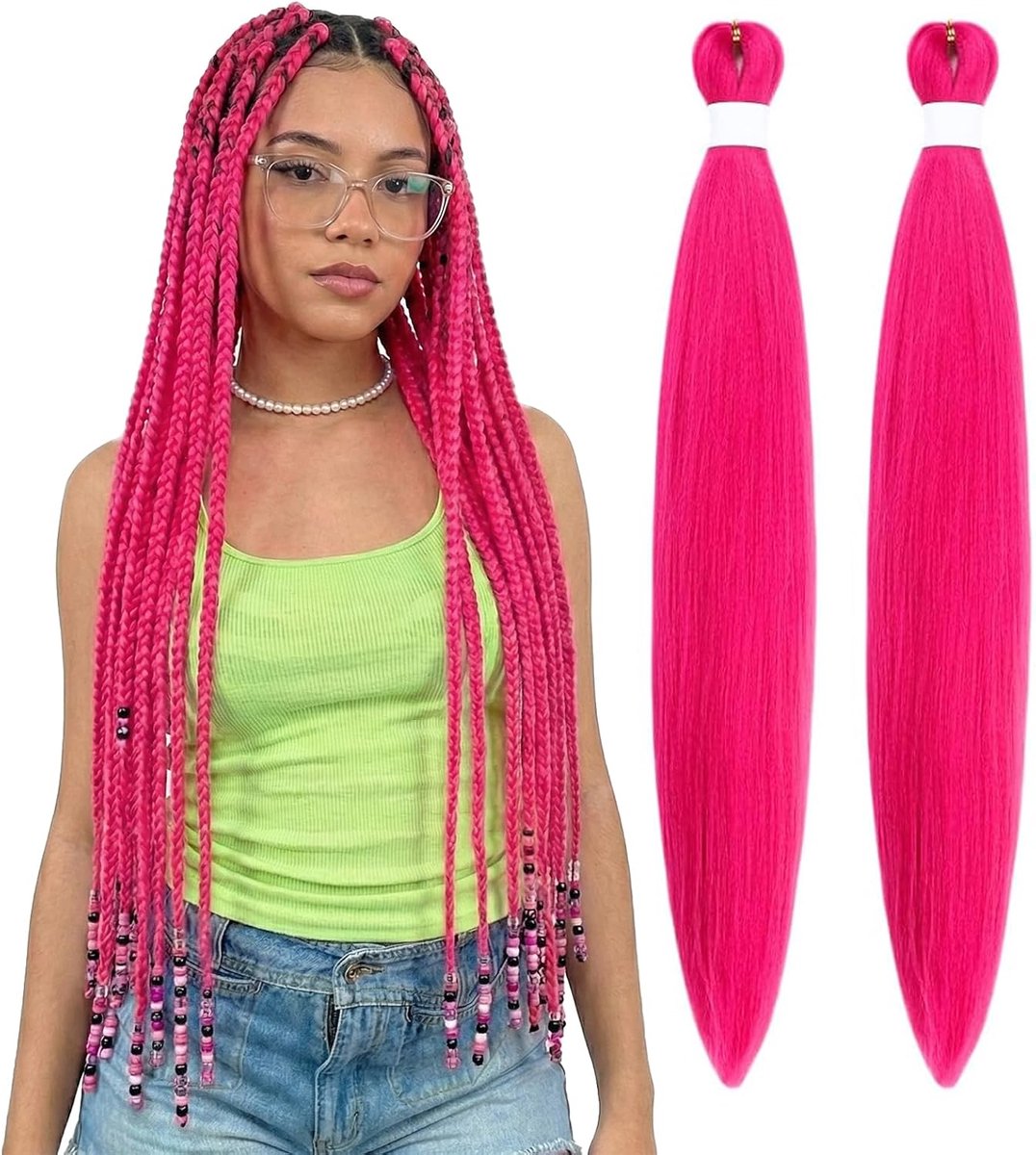 26 inch rode pruik Kpop cosplay geïnspireerd op rumi haarstukje vlechten kunsthaar vlechten extensions rollenspel kostuum party haar (2 stuks)