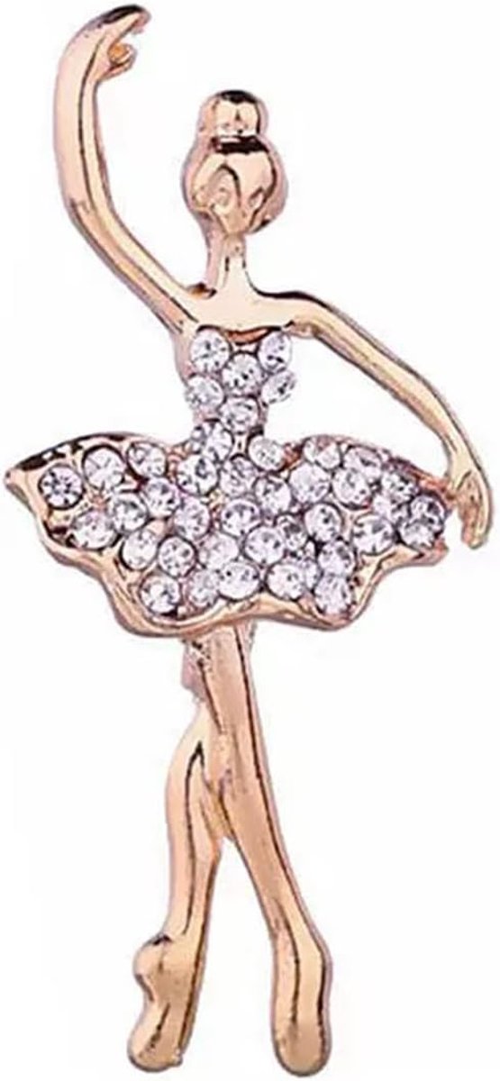 Broche 18 Karaat Verguld Ballett Danseres, Kristal, Meisjes Design, Zink Kristal Zink