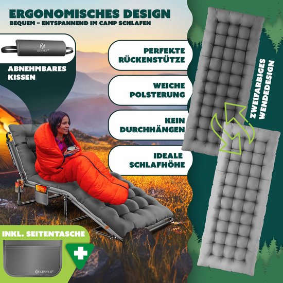 KESSER® Campingbed Opvouwbaar met draagtas en nekkussen Afmetingen 190 x 68 x 30 cm Draagvermogen tot 250 kg Gemaakt van duurzaam Oxford-materiaal en stevig stalen frame Ideaal voor tuin en camping van KESSER — afbeelding 3