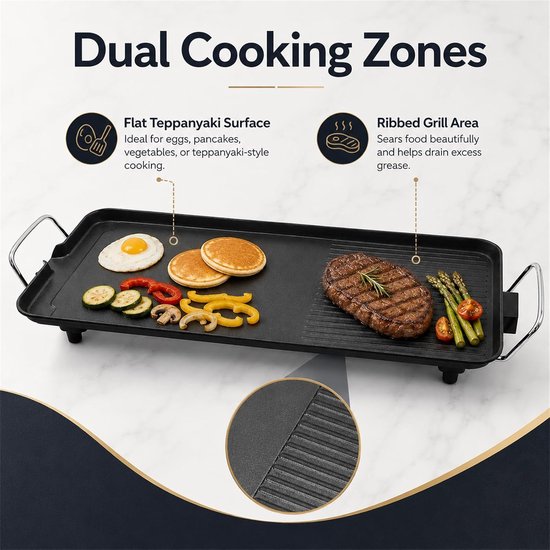 Elektrische tafelgrillplaat met antiaanbaklaag, extra groot grilloppervlak met olie-opvangtuit, elektrische grill voor 1-6 personen, voor outdoor, camping, achtertuin, 68 x 28 cm — afbeelding 2