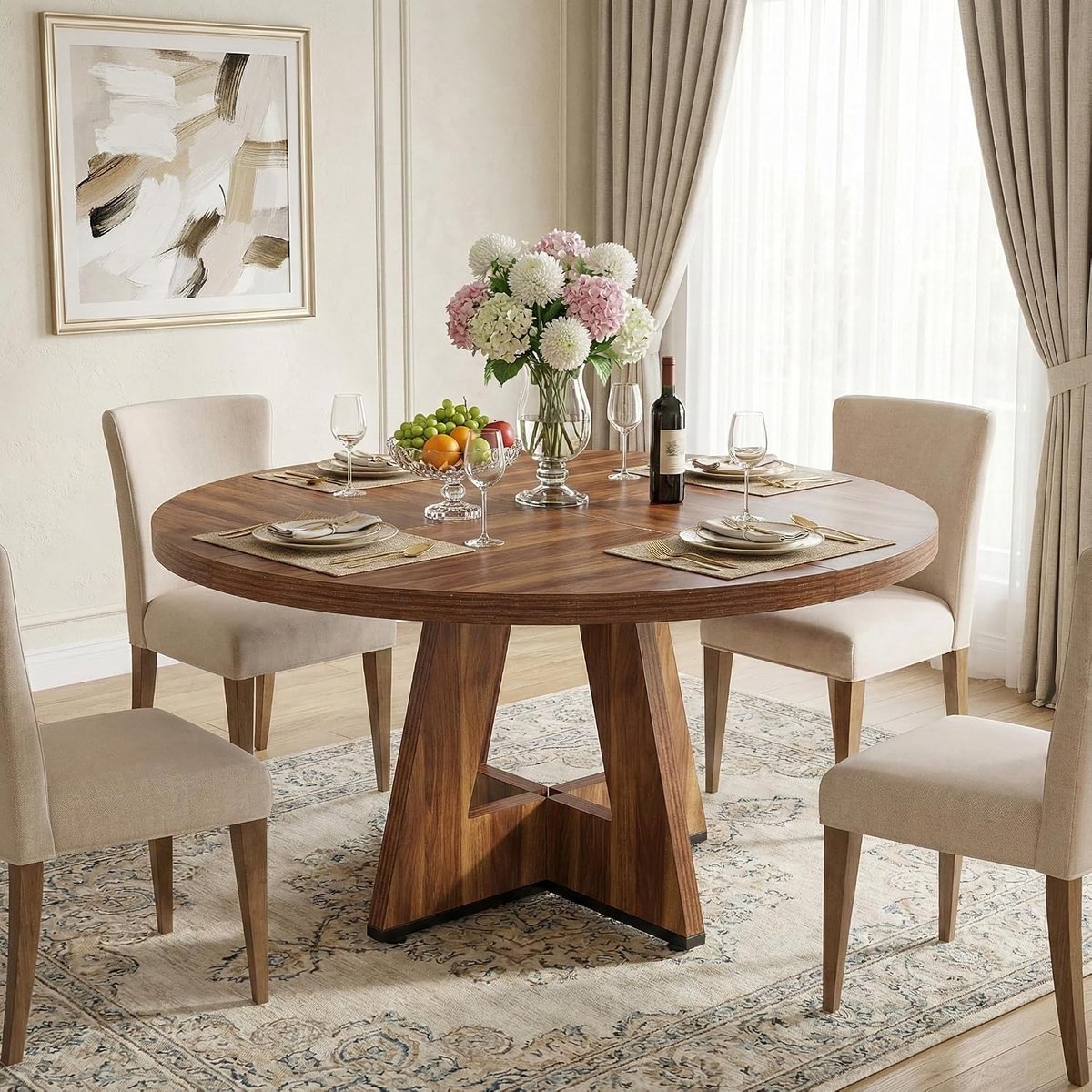120cm Eettafel, Modern Eetkamertafel, Houten Eettafel, Dining Table For 4, Kitchen Dining Table, 120 x 120 x 75 cm, Rustic Brown
