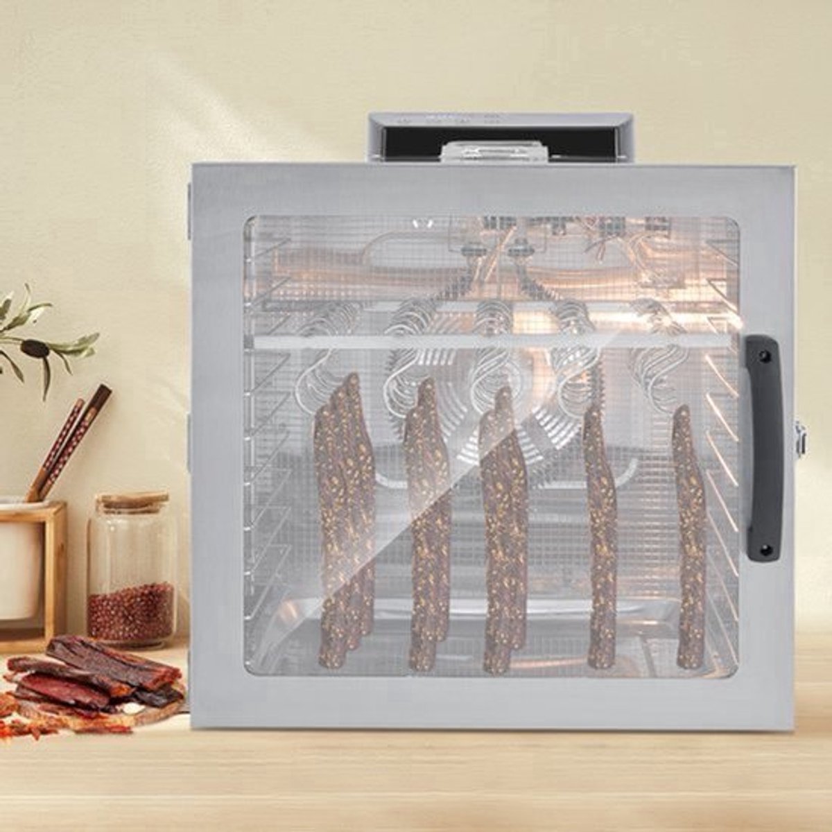 Voedseldroger Huishoudelijk - 20 Haak - 1000 W Vermogen - 42,5 Liter Inhoud - RVS Materiaal - Worst Droger