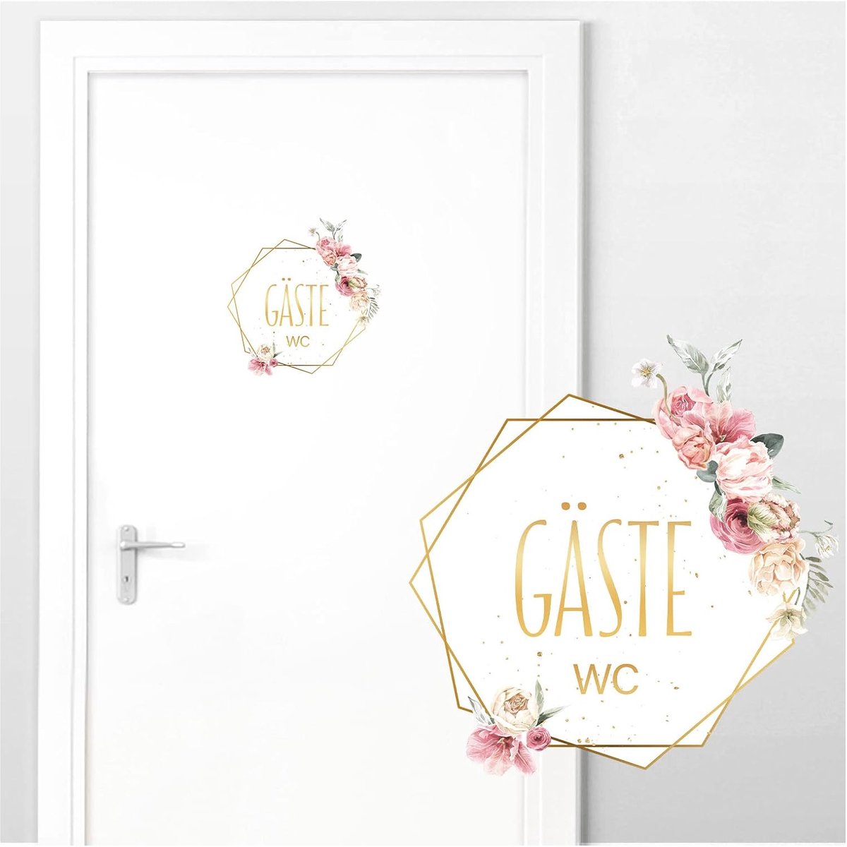 Deursticker gastentoilet met pioenrozen I 20 x 20 cm (B x H) I Wandsticker zelfklevend badkamer muursticker toilet muursticker badkamer sticker DL735