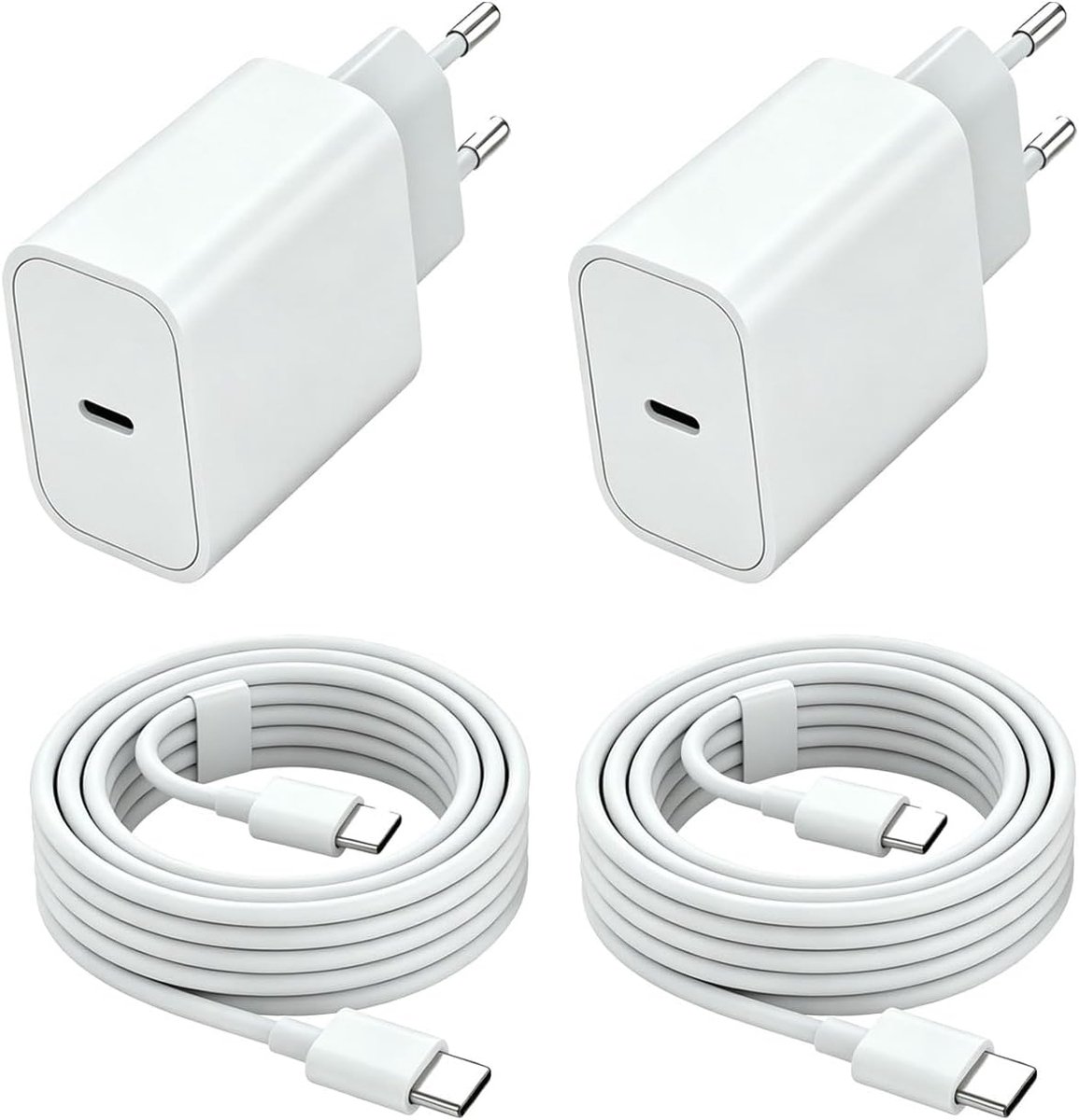 20 W USB C snellader met 2 m kabel, USB C oplaadadapter snellaadkabel voor iPhone 17 16 16e 15/17 16 15 Pro, iPad Pro/Air/10e generatie (2 sets wit)