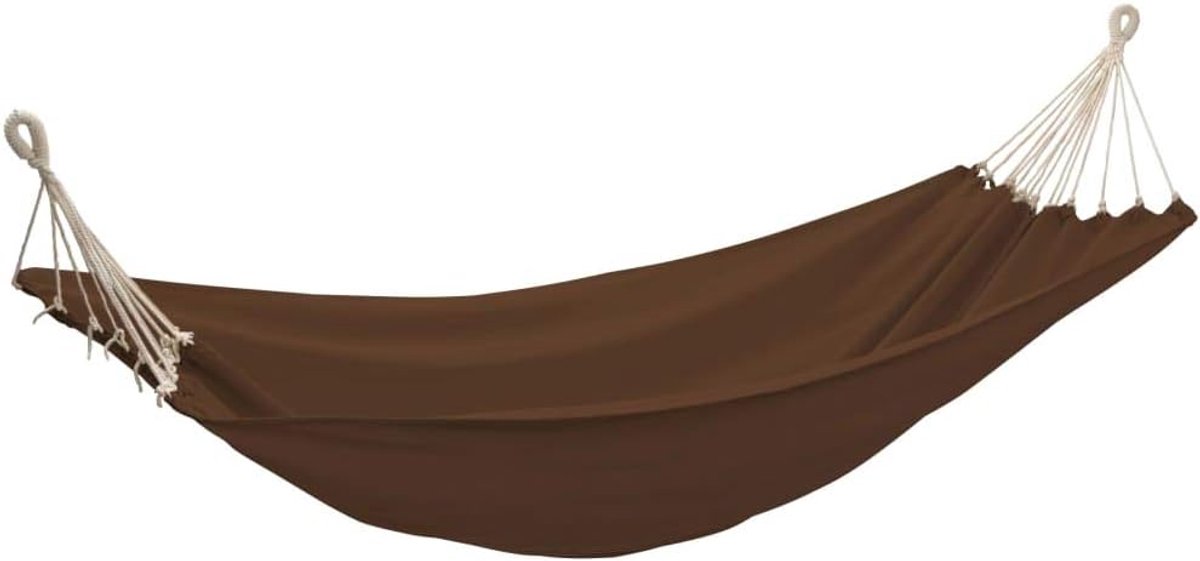 Grote hangmat 260 x 150 cm XL, bruin, van 55% katoen, tot 200 kg belastbaar, totale lengte 360 cm, voor boom of standaard