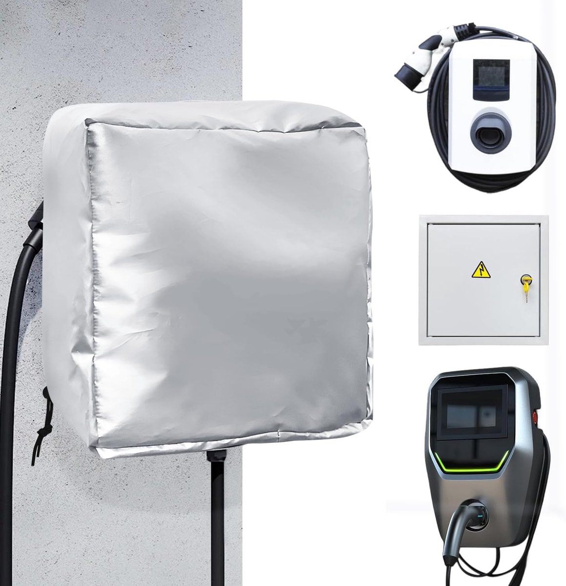 Wandkast beschermend dak, 40 * 30 * 20cm, waterdicht dak, laadbescherming voor elektrische auto's, zilver (40 x 40 cm)