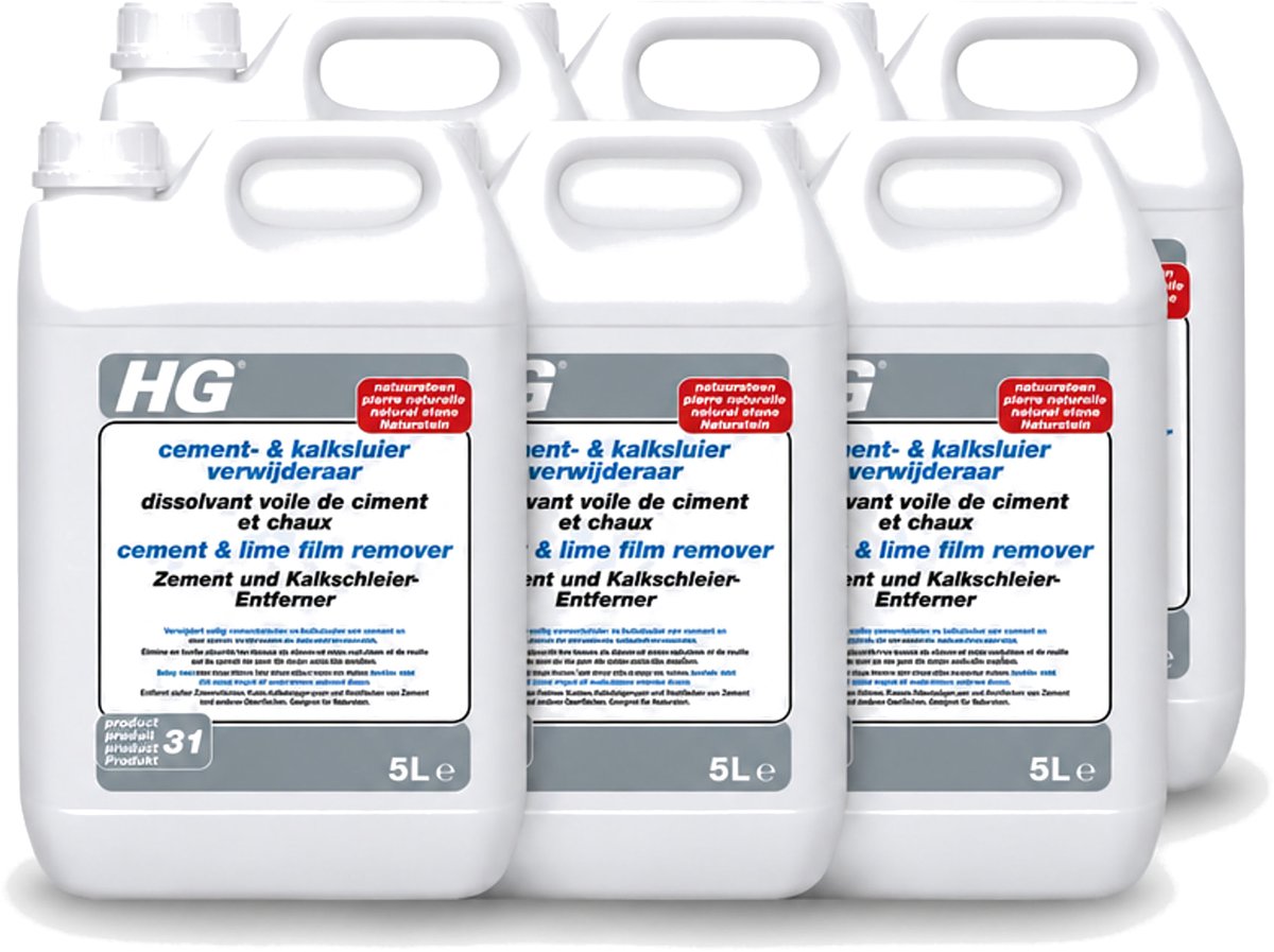 6 x HG - Cement & Kalksluierverwijderaar - Ook Voor Natuursteen - 5L - Voordeelverpakking - 6 stuks