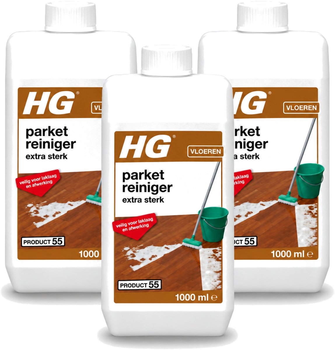 3 x HG - Parketreiniger - Extra Sterk - Veilig Voor Laklaag - 1L - Voordeelverpakking - 3 stuks