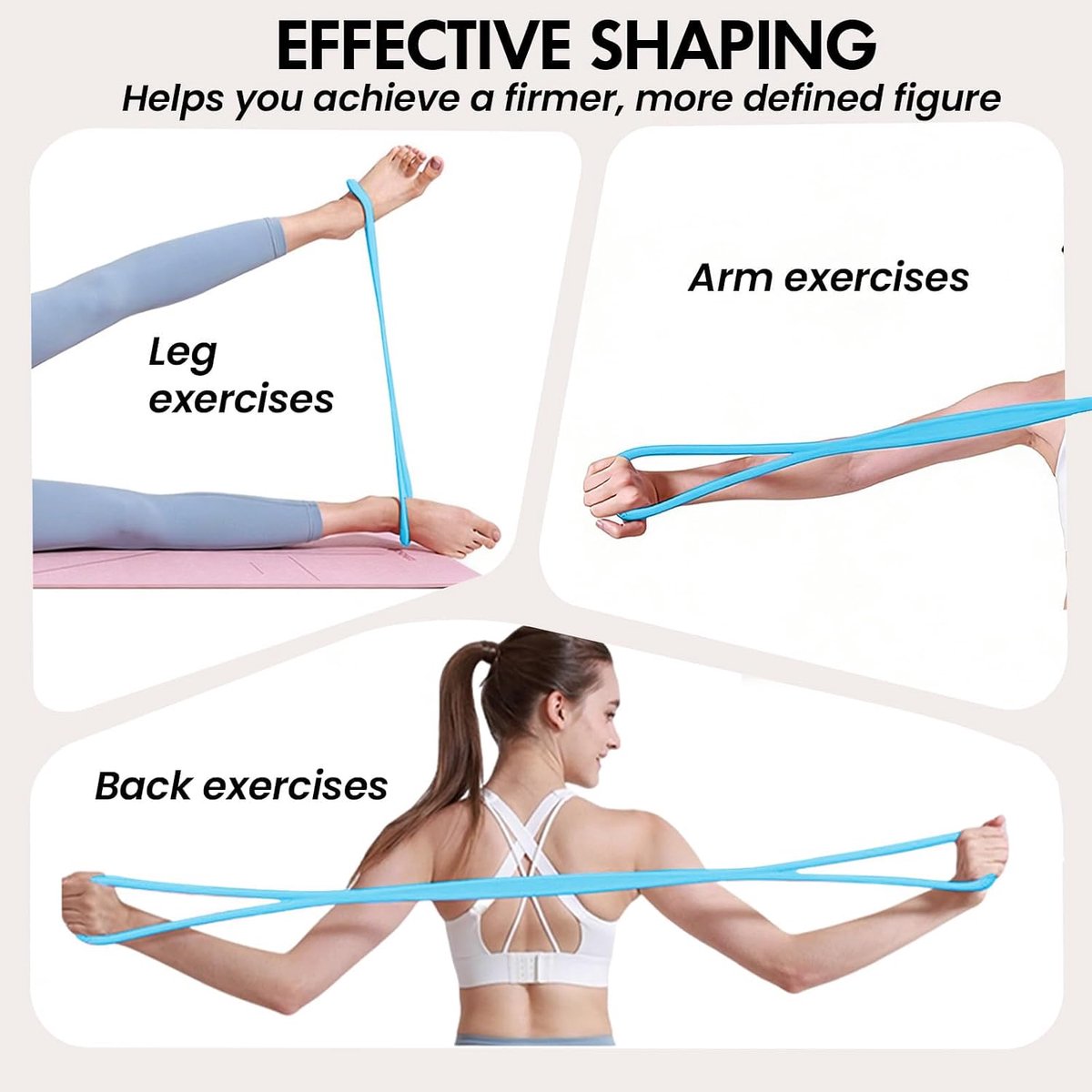 Fitness met handgreep, krachttraining, stretchbanden voor oefeningen, weerstandsbanden in de vorm van een 8 voor vrouwen en mannen, armen, schouders, rug, borst, benen